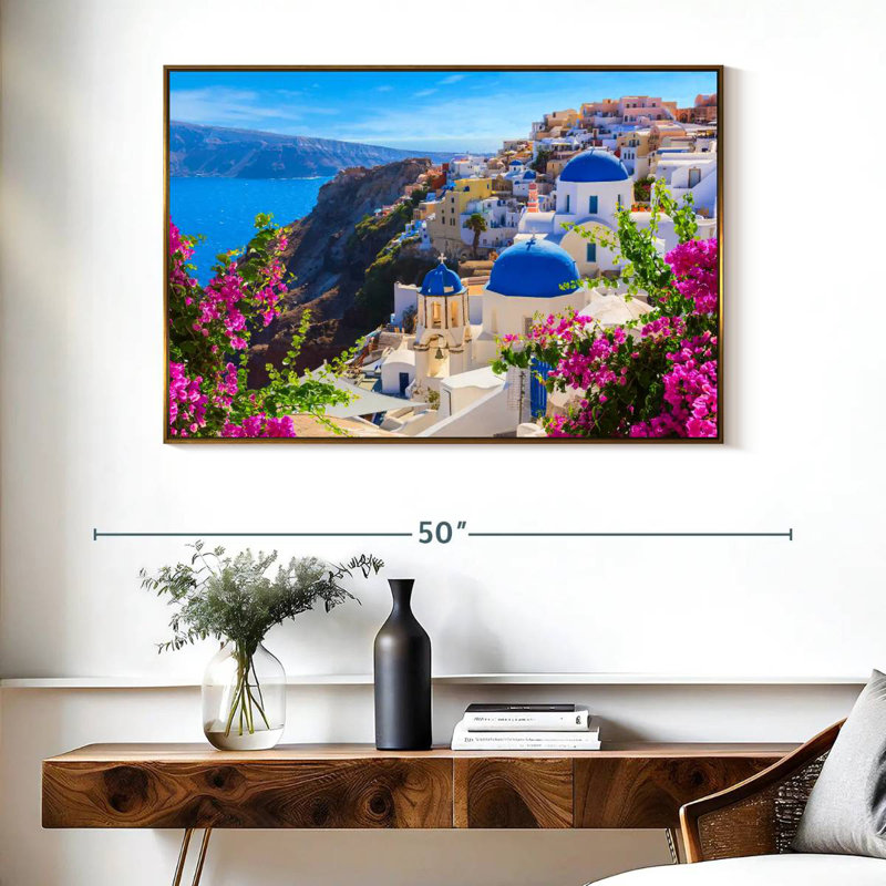 Perspectives d'Oia, Cadre flottant doré, 40 po x 27 po