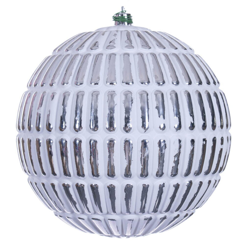 Vickerman Emerald Green Etch Lines White Brush Ornament Set. Includes 4 pieces per bag., Silve, 6" H x 6" W x 6" D