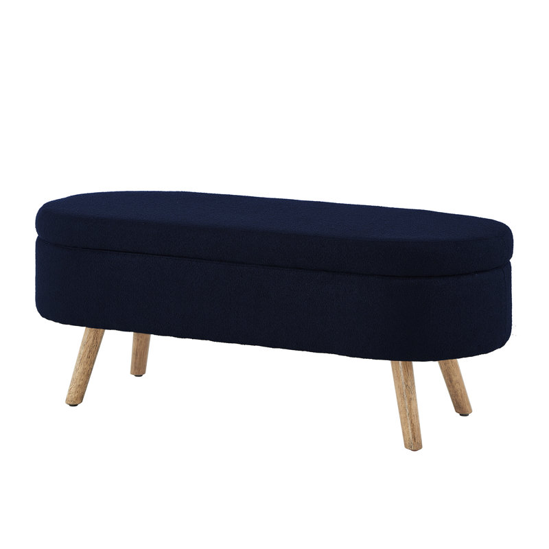Luxury Oval Boucle Storage Ottoman Bench With Wood Legs 350Lb Weight Capacity & Safety Hinge(Only Includs Bench), Navy Blue