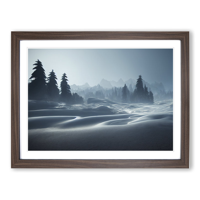 Magnificent Winter Mountains - Single Picture Frame Print, 46cm H x 64cm W x 2cm D, Walnut