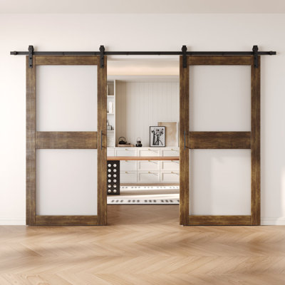 Portes de grange non assemblées et finies en verre noyer double 26 po x 84 po Homquer