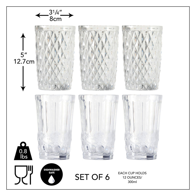 Carlin 6 pièces 12 oz. Ensemble de verres à boire, Transparent