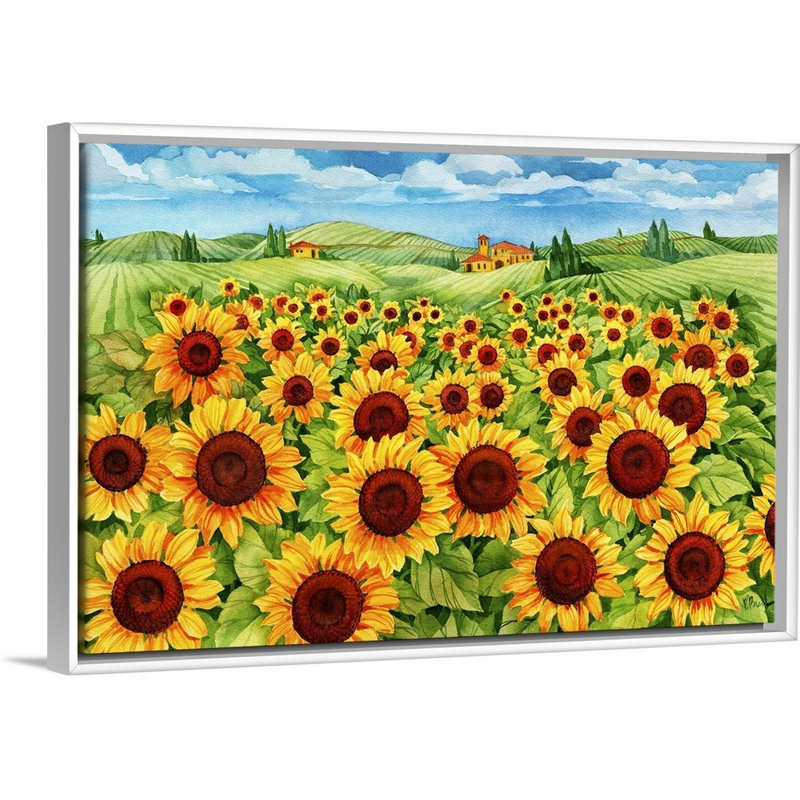 Art mural toile de tournesol, H 18 po x l 12 po x P 1,75 po, Cadre blanc