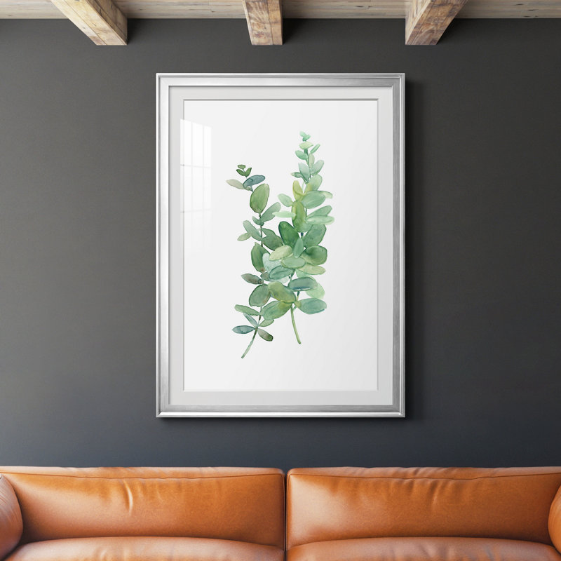 Eucalyptus I - Peinture sur toile encadrée, H 36,5 po x l 26,5 po x P 1 po, Argent