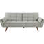 Lit Mid-Century gris avec revêtement doux et pieds en finition noyer pour un accoudoir encastré en tissu de conception classique
