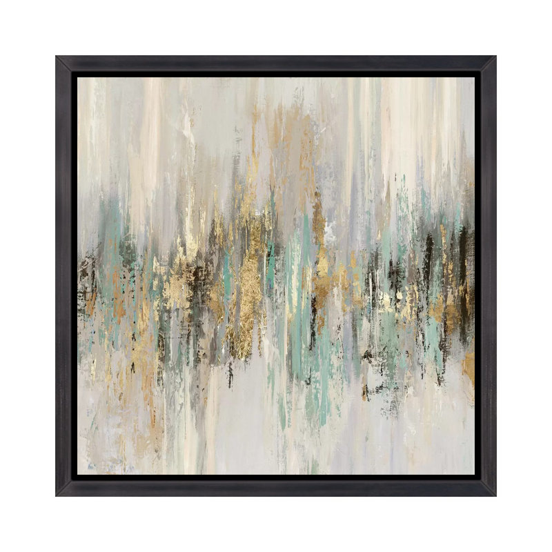 «Dripping Gold II» par Tom Reeves - reproduction d'art, H 37 po x l 37 po x P 1,5 po, Cadre flottant noir patiné