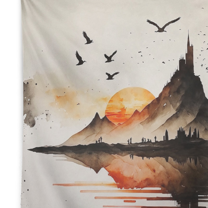 Tapisserie polyester épique lune rouge coucher de soleil I, H 32 po x l 39 po
