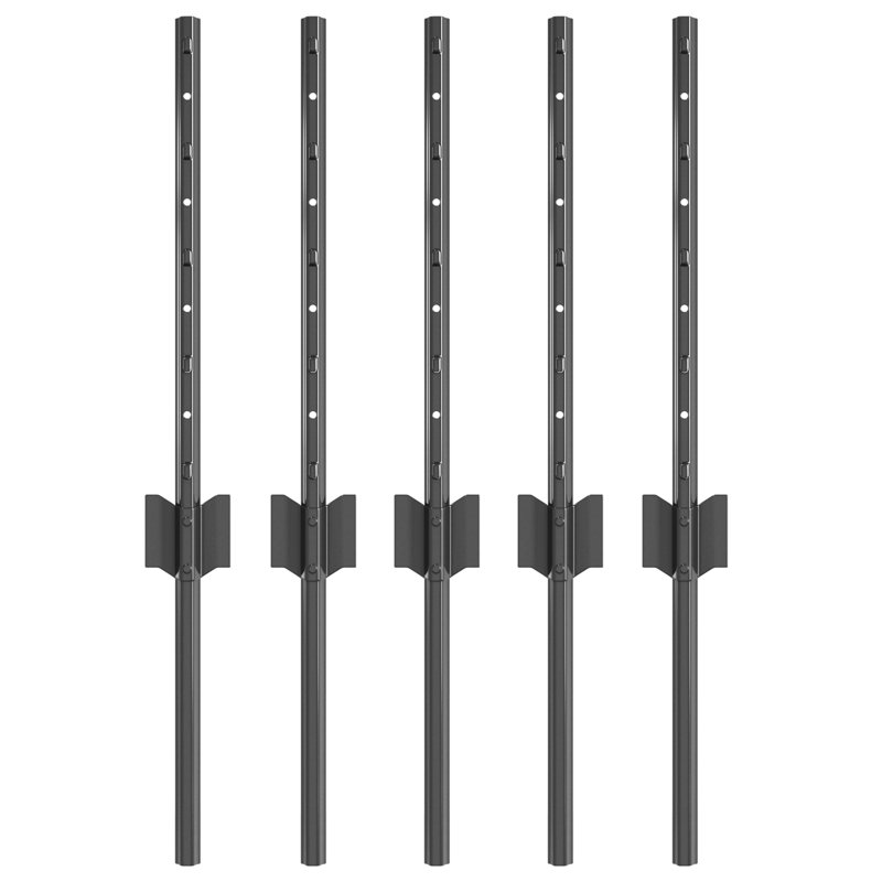 Fence Posts 5 Pcs U-Channel Steel, Grey, 40cm H x 8.5cm W