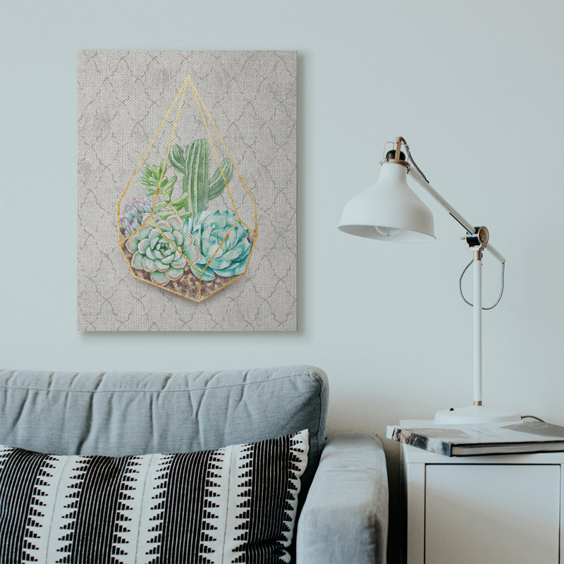 «Succulent Basket Gold Grey», impression, Toile tendue, H 40 po x l 30 po