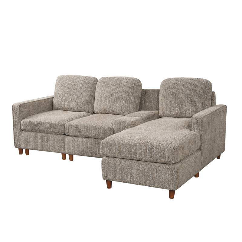 Canapé rembourré l 82 po avec méridienne convertible, Light Brown Chenille