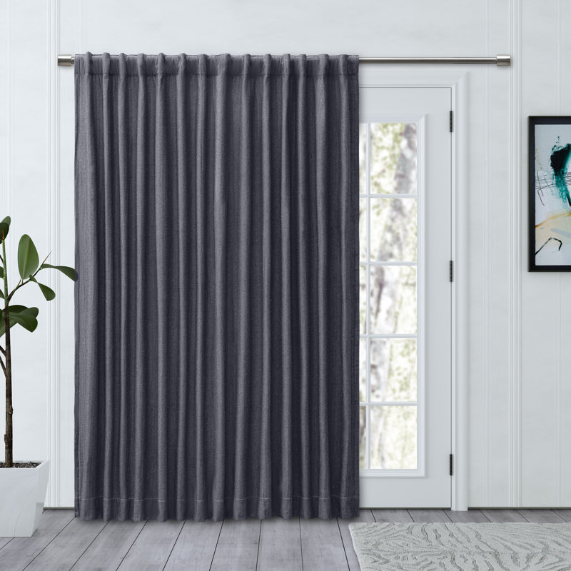 Takeila Cotton Blend Chevron Room Darkening Unlined Rod Pocket Single Patio Curtain Panel, Navy