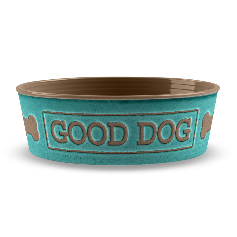 Makayla Anti-Skid Pet Bowl, Teal/Brown