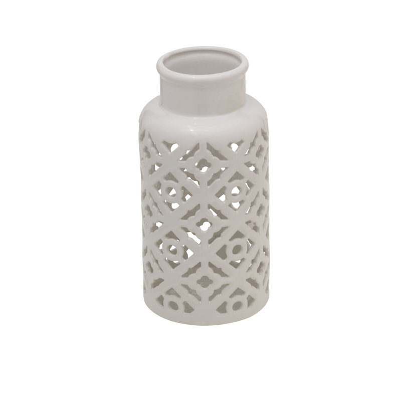 Diamond Ceramic Vase - 15 Inch White Elegant Home Decor Accent