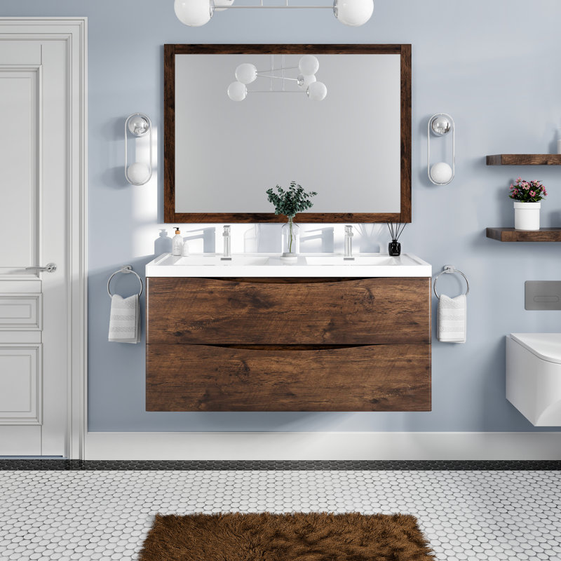 Ensemble de meuble-lavabo double moderne Firkins, Bois de rose
