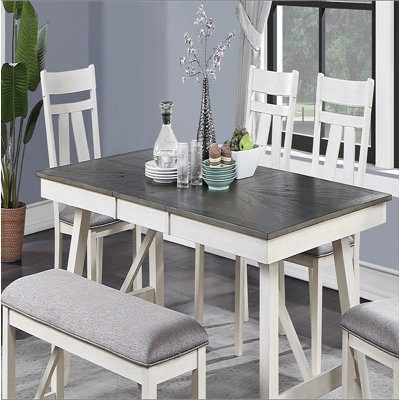 Dining Room Furniture Dining Table White Finish Table w Grey Wooden Top 1pc Rectangular Table with Leaf