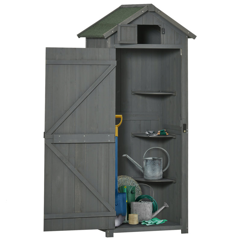 Varen Rustic Wooden Garden Shed with Lockable Doors and Detachable Shelves, Grey