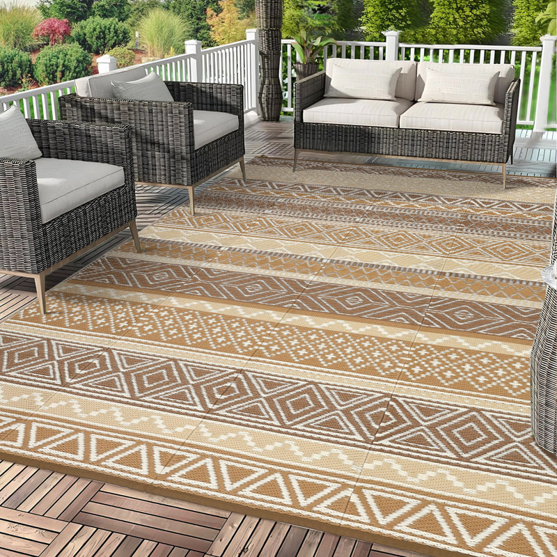 9' x 18' Reversible Outdoor Patio Rug, Waterproof Plastic Straw Weave, Foldable Lightweight Design, Easy-Clean Surface for Backyard, Deck, Camping and Beach