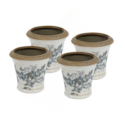 Jardinière en céramique 5,3 x 5,3 x 5,1 po avec motif floral, ensemble de 4