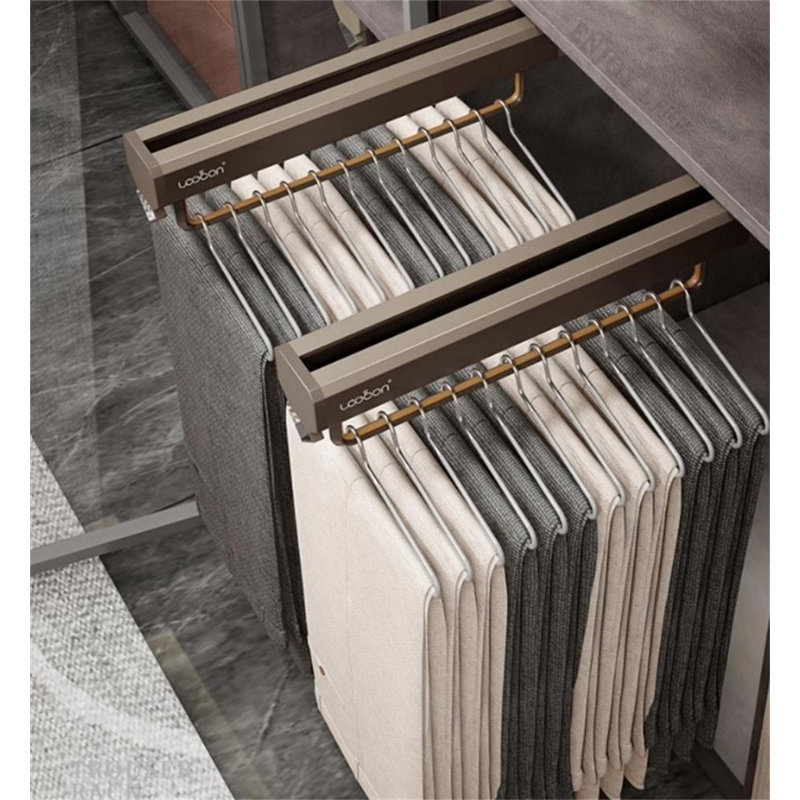 Expandable Trousers Rack With Slide Rail And Goose-Type Hangers, 4.72" H x 1.96" W x 14.96" D