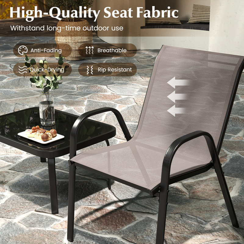 4 Piece Patio Metal Table & Chairs Outdoor Conversation Furniture Set W/ Loveseat-Black, Grey