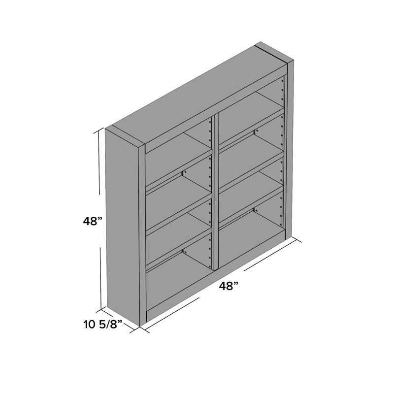 Backacre Double Wide Wood Bookcase, 8 Bookshelf,  48 inch Tall Storage and Display Bookshelf for Home Office and Living Room
