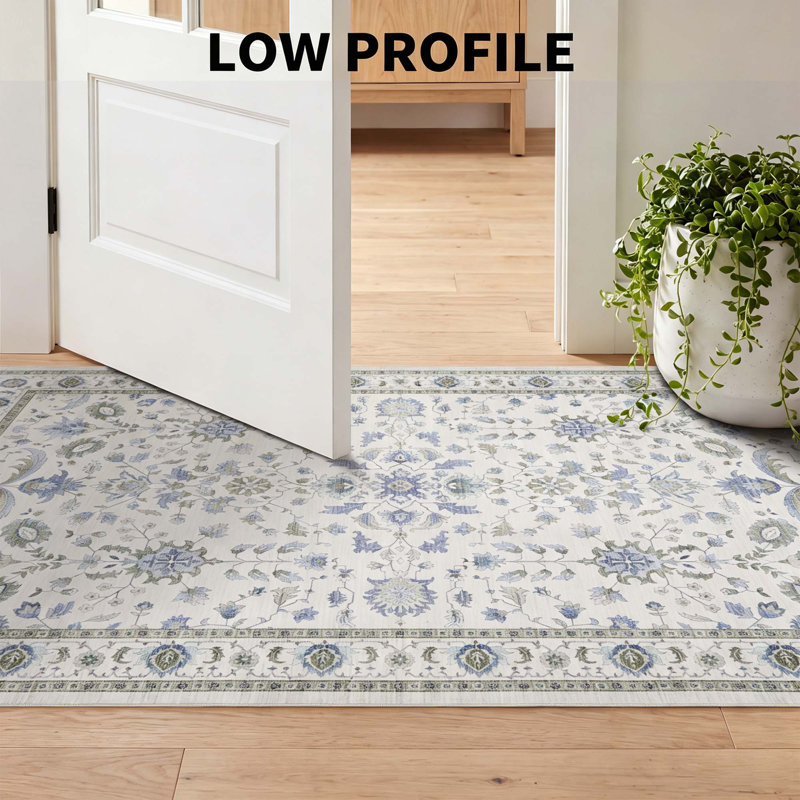 Tapis floral rétro vieilli, Rice green, 9 x 12 pi