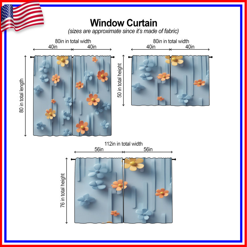 Rideaux de fenêtre à fleurs bleues orange et transparentes obscurcissant - 2 panneaux, Obscurcissement de chambre