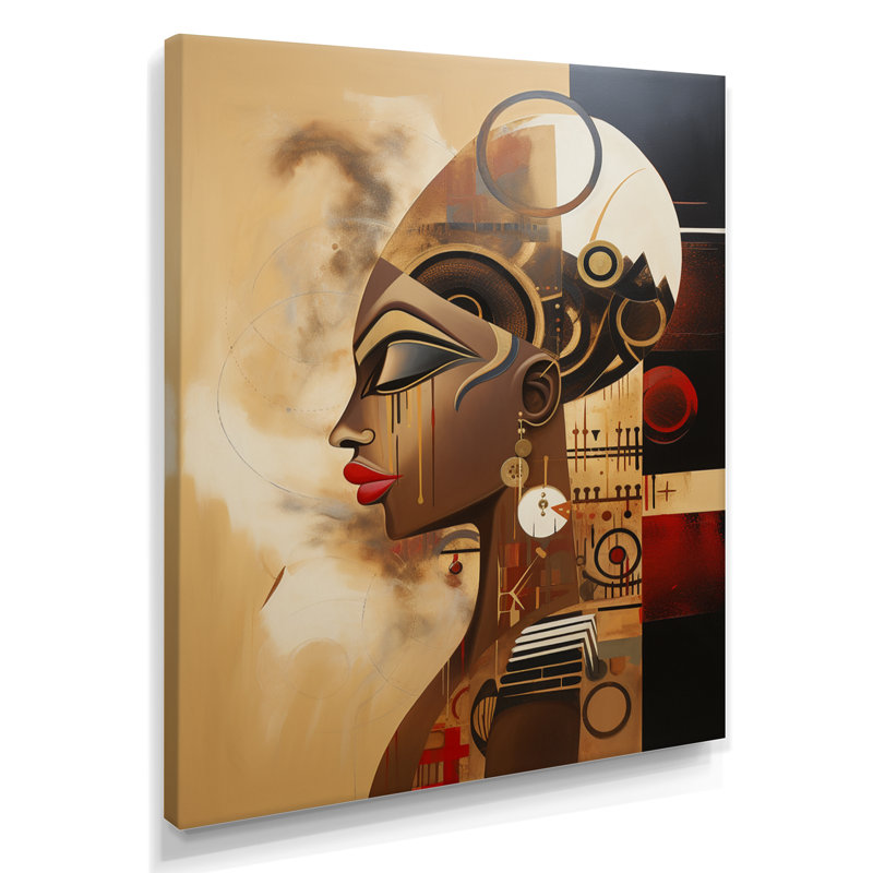 Contemporain, ébène, portrait rétro, collage - masque africain, Toile tendue, H 32 po x l 16 po x P 1 po