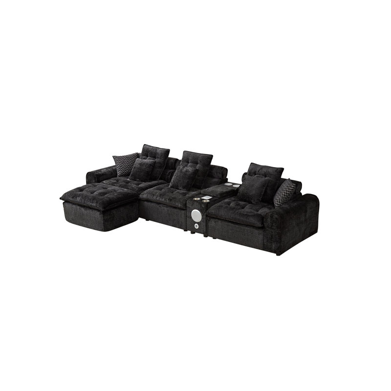 Canapé modulaire surdimensionné à assise profonde surdimensionné noir de 143 pouces pour la maison, Noir