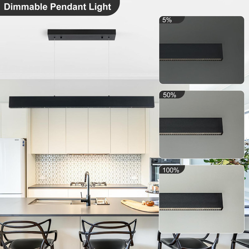 Luminaire suspendu à DEL à intensité variable avec lustre moderne à hauteur réglable avec lustre pour îlot de cuisine