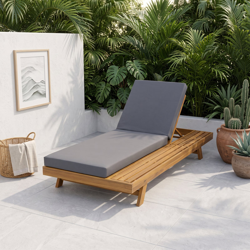 Chaise longue d'extérieur réglable en bois d'acacia, Teck gris foncé