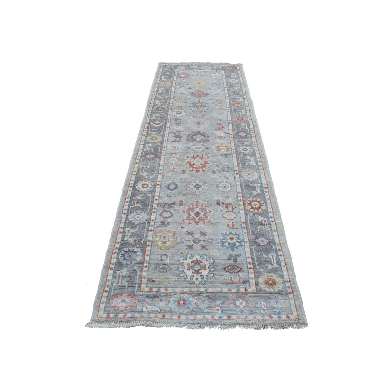 Tapis de couloir oriental gris en laine noué à la main 3 pi 2 po x 10 pi 0 po - MOA10268314