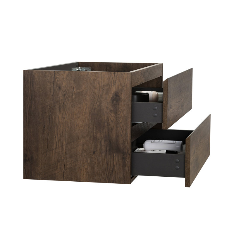 Meuble-lavabo mural de 36 po - 105 mm sans lavabo, noyer, deux tiroirs, préassemblé, fermeture silencieuse, lavabo de rangement élégant de 105 mm, noyer, qualité supérieure, style contemporain