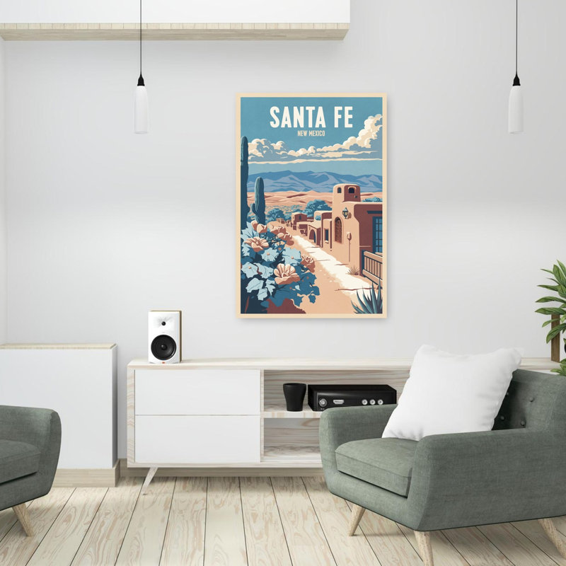 Santa Fe Vintage Abstract Cactus Landscape City Wall Art Print 1 Piece Wrapped Canvas Wall Art, 91.44cm H x 60.96cm W