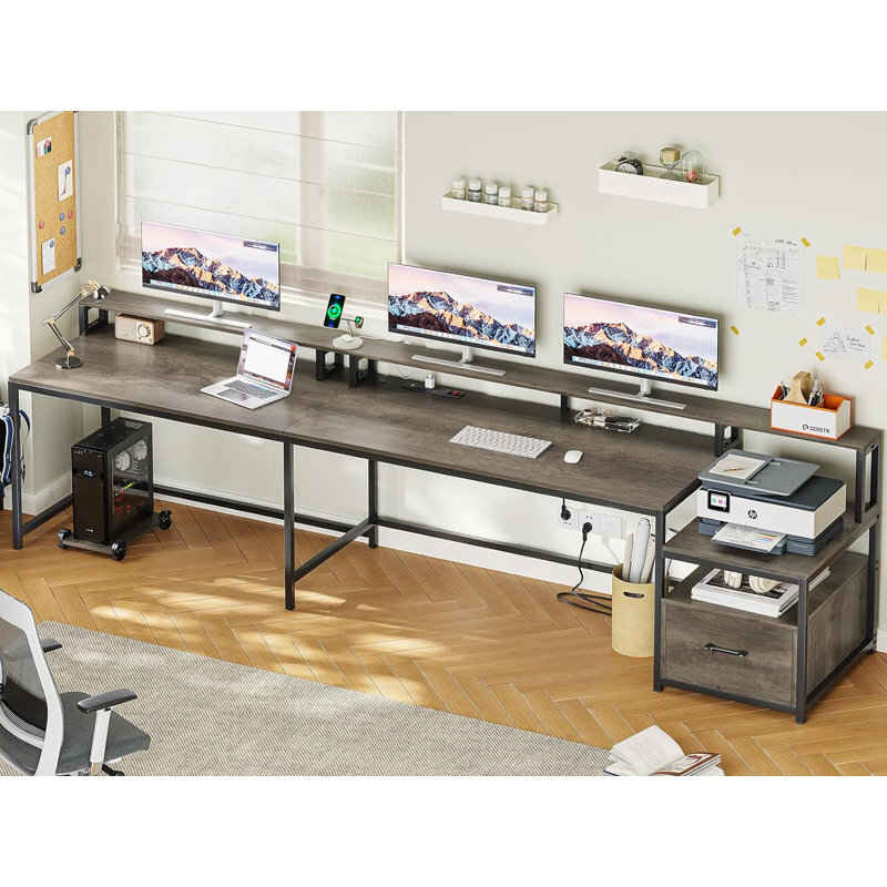 Bureau en L Molineux avec prises intégrées, Noyer