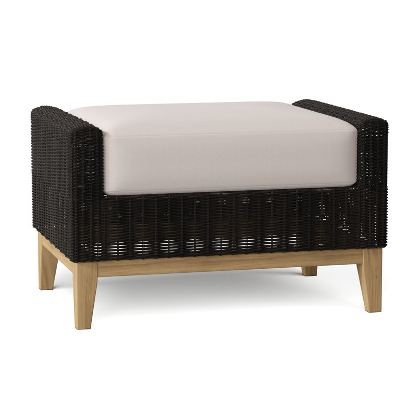 Frances Outdoor Teak Ottoman, Frances Black, Ash