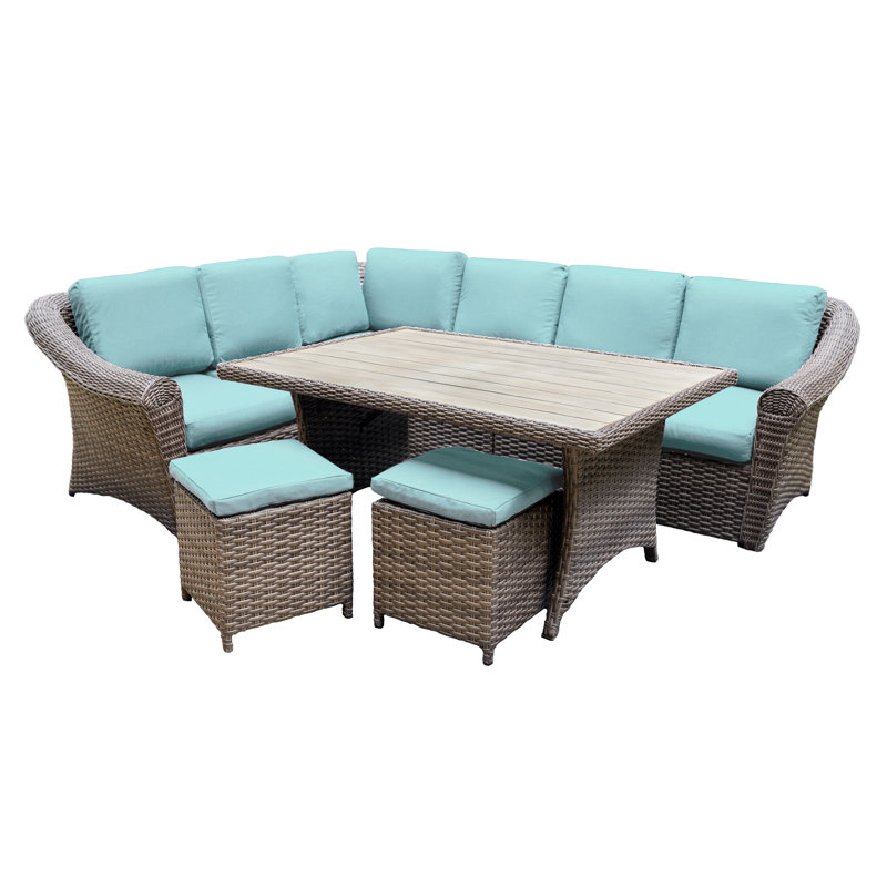 Ensemble de conversation modulaire avec coussins 7 pièces Frannie, Bleu spa