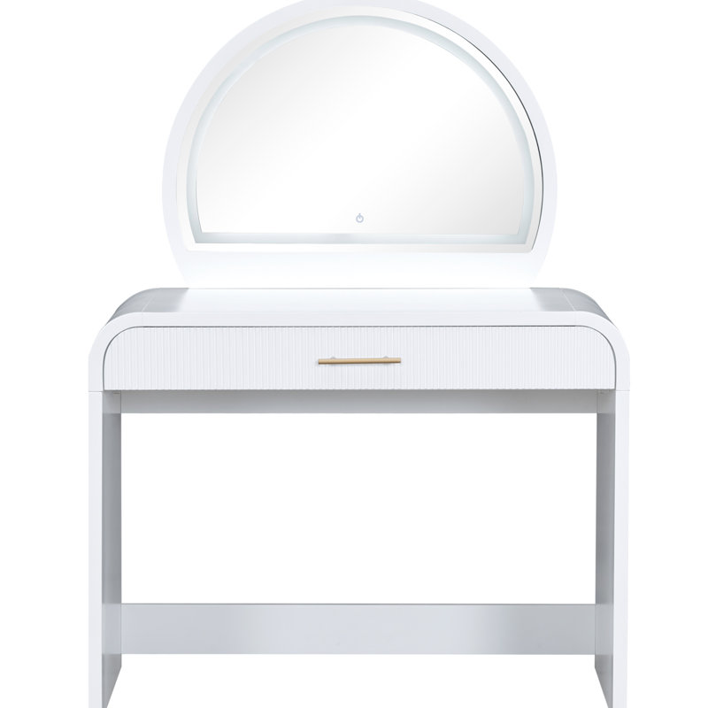 White 39" Bedroom Makeup Vanity Table. Touch Screen Lighted Mirror And Drawer. Curved Design For Elegance. Adequate Storage Space. User-. Simple Installation Procedure