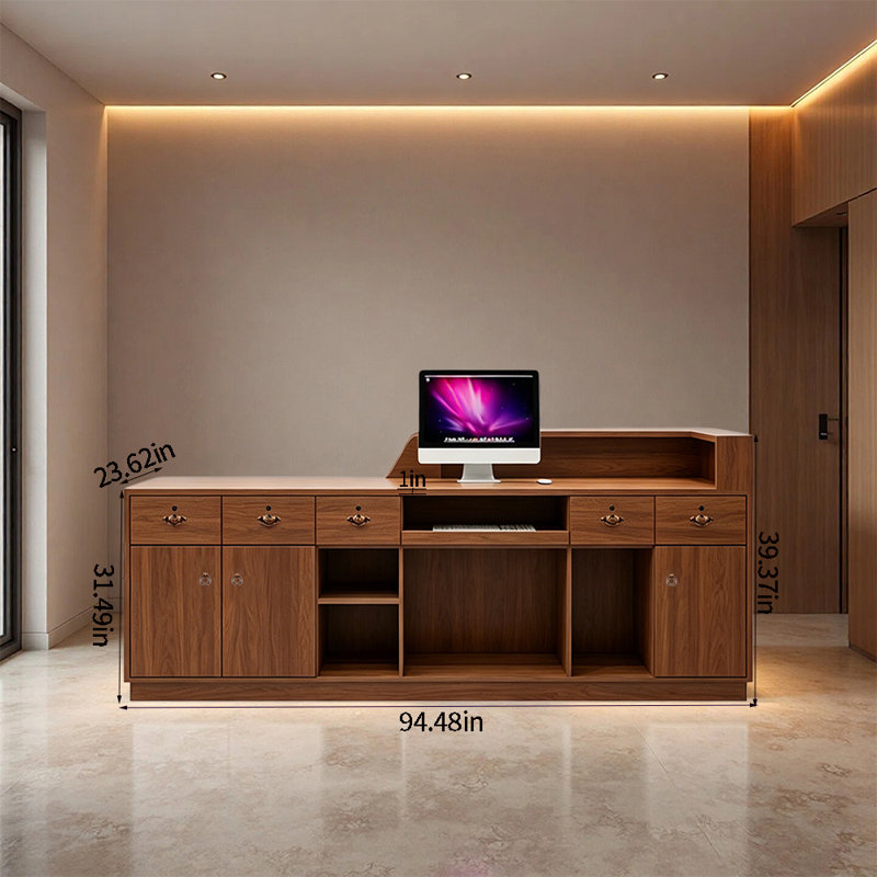 Bureau de réception moderne en forme de L avec éclairage à DEL, comptoir de bienvenue de 94,48 po de largeur pour salon, spa, boutique ou bureau