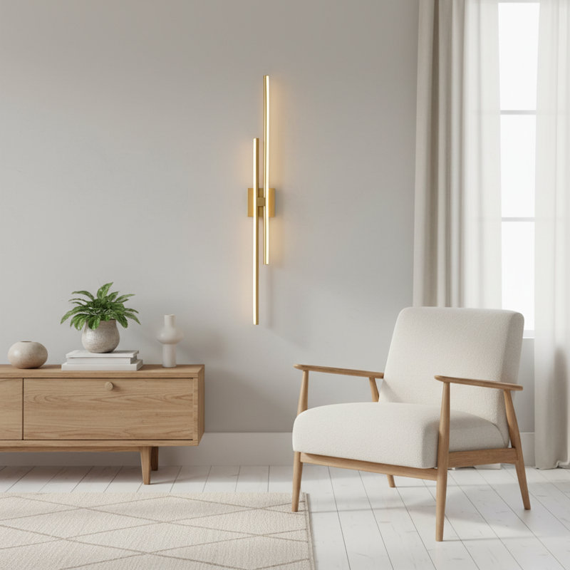 Keyli 2-Light LED Vanity Light Bathroom Bath Bar Linear Wall Sconce Dimmable, 4.7" H x 40" W x 2.8" D, 30 W, Gold