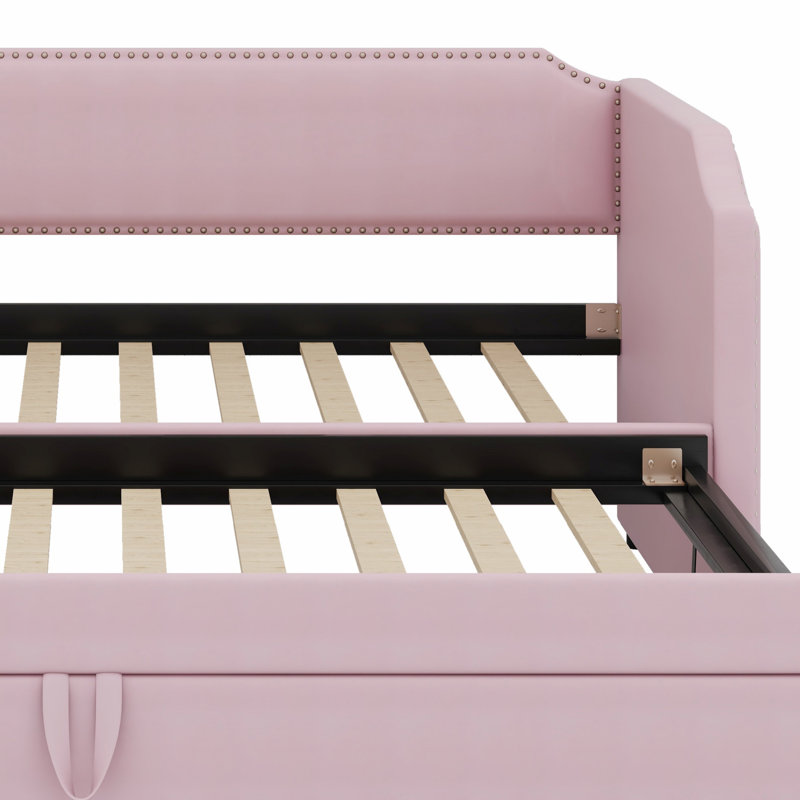 Upholstered Daybed With Pop Up Trundle, Pink