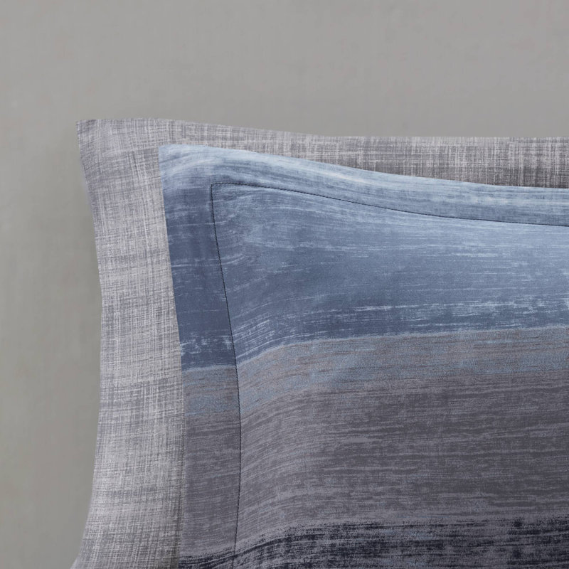 Ensemble d'édredon à rayures Saben avec draps en coton, Édredon lit double et 8 pièces incluses, Bleu marine