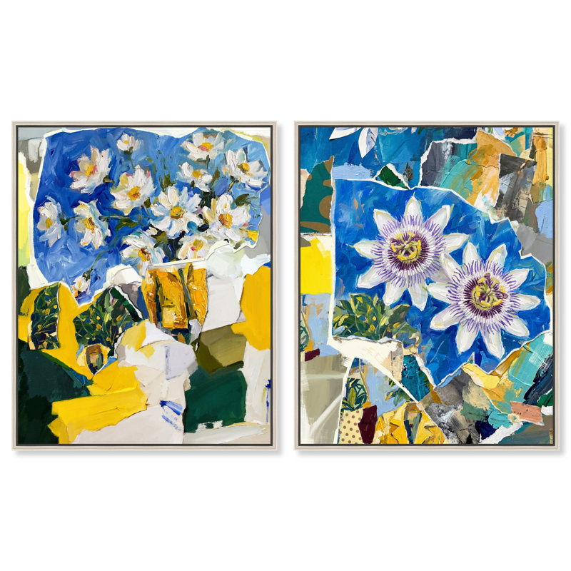 Blue Sunshine Set Floral & Botanical Canvas Print by Oliver Gal, Black Frame, 16 x 20, 31"H x 37"W, Silver Floater Frame