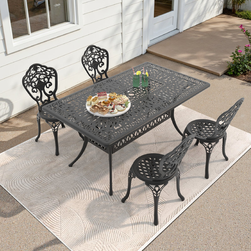 5-Piece Rectangle Table Outdoor Cast Aluminum Dining Set,Compact Size Chair (Seat Width:15.35")，Ideal for Garden Patios
