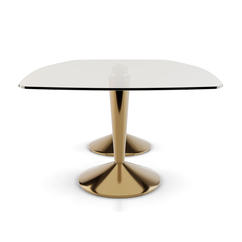 Seelinger Glass Top Dining Table, Brass