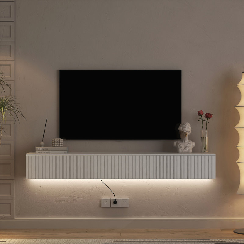 Floating Wall Mounted TV Stand with 16 Color LEDs, White