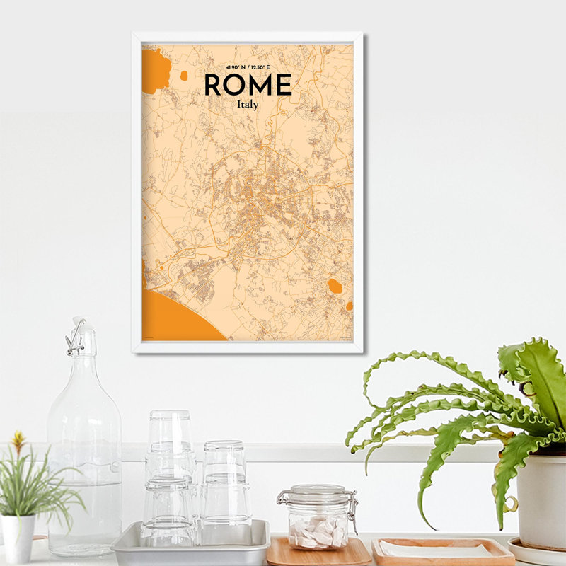 Rome, carte de la ville, impression dans la nature, Orange / or pâle, H 27,6 po x l 19,7 po