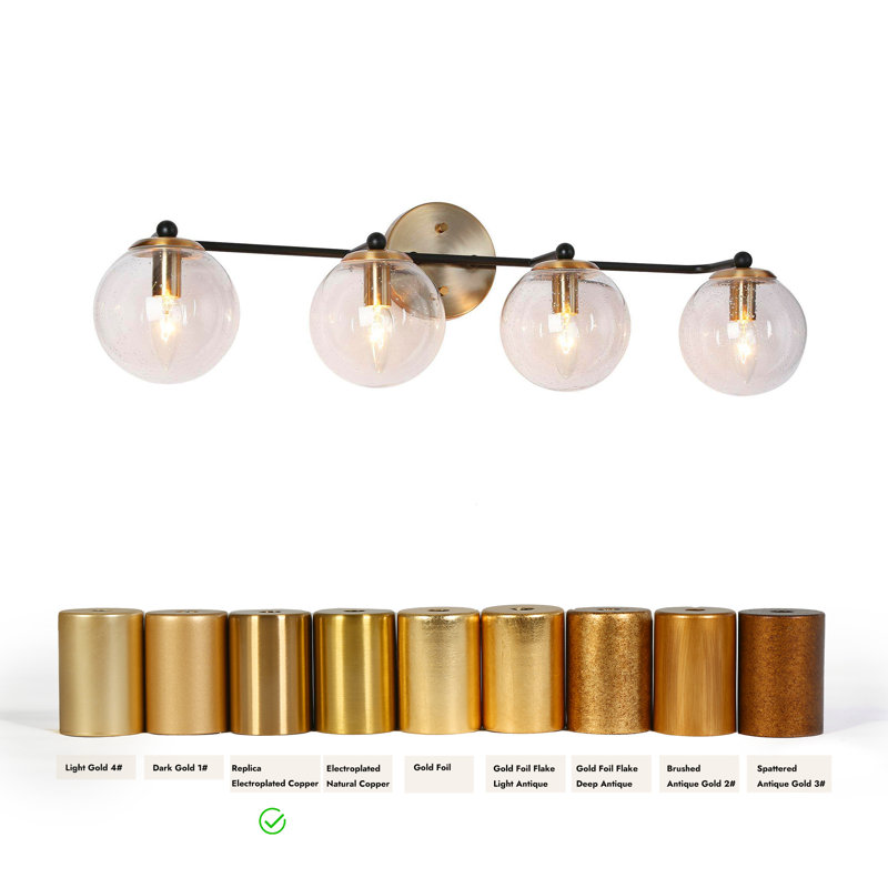 Mansurah 3-Light Dimmable Globe Vanity Light  with Seeded Glass, Brass/Black, 4