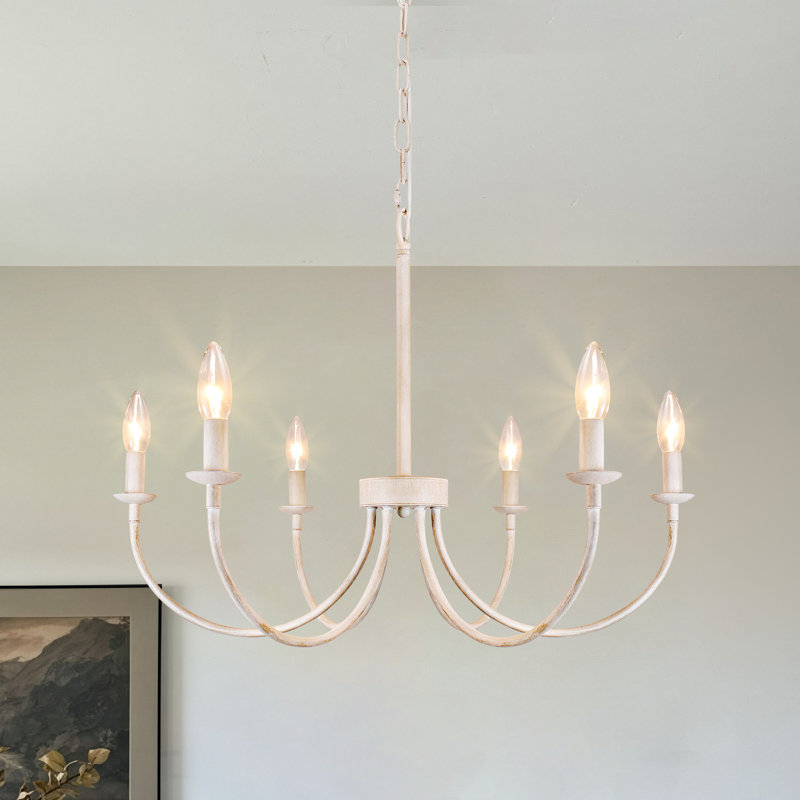 Lustre traditionnel classique à six lumières à intensité variable, Blanc cassé