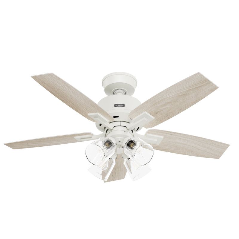 Gatlinburg Easy Install 5-Blade Standard Ceiling Fan With Lights and Remote, 44", Matte White